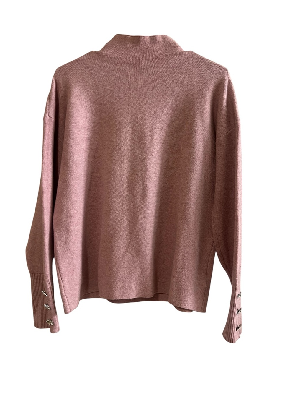Tahari Lavender Mock Neck Sweater with Jewel Cuff Buttons - Size Large